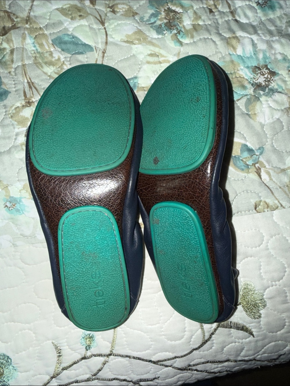 Tieks Navy Leather Ballet Flats with Teal Heel Tab - Picture 7 of 8